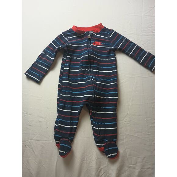 Nike Infant Sleeper Pajama Blue Red White Strip Footed Size 3 Months Zipper - Picture 1 of 4